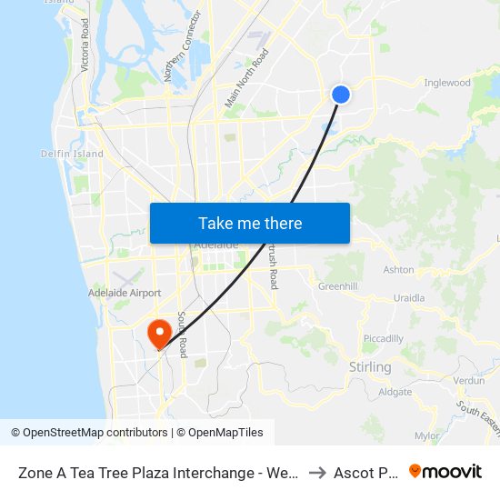 Zone A Tea Tree Plaza Interchange - West side to Ascot Park map