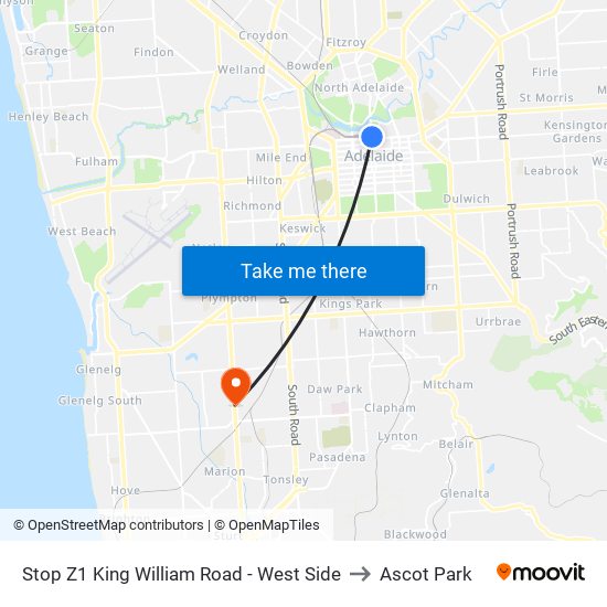 Stop Z1 King William Road - West Side to Ascot Park map