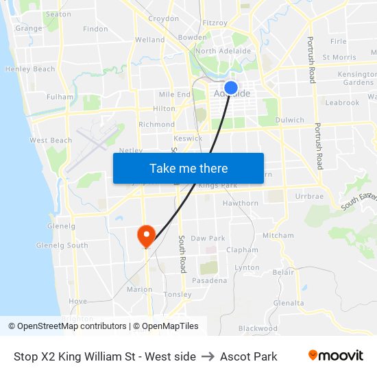 Stop X2 King William St - West side to Ascot Park map