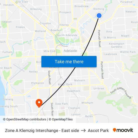 Zone A Klemzig Interchange - East side to Ascot Park map