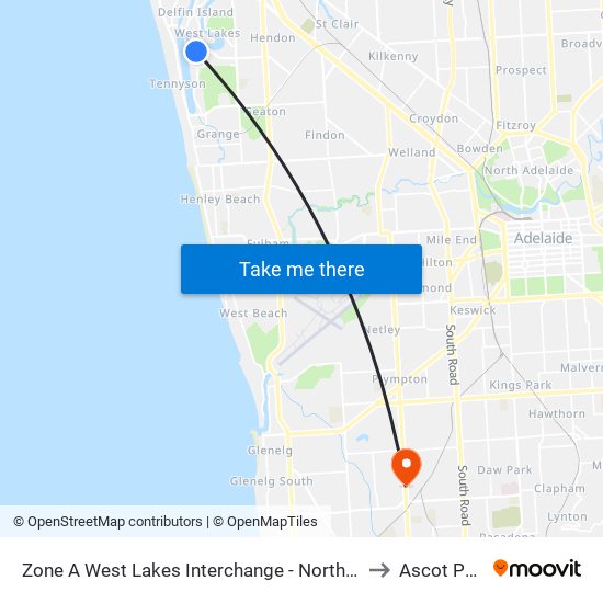 Zone A West Lakes Interchange - North side to Ascot Park map