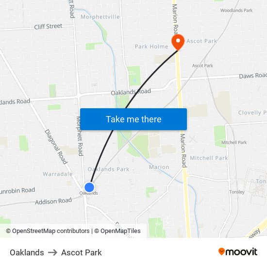 Oaklands to Ascot Park map