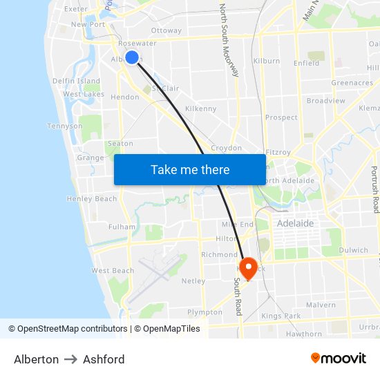 Alberton to Ashford map