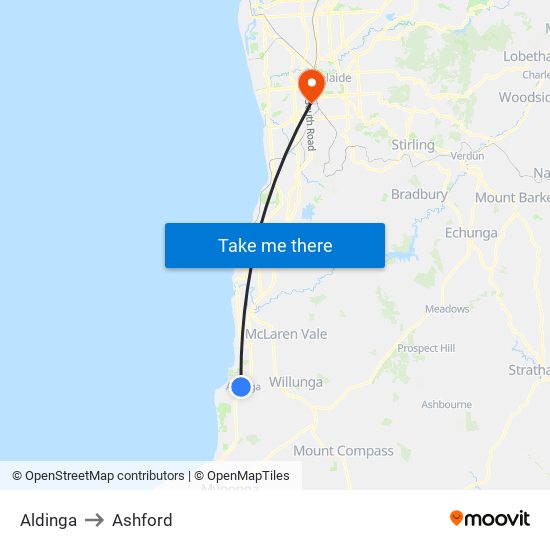 Aldinga to Ashford map