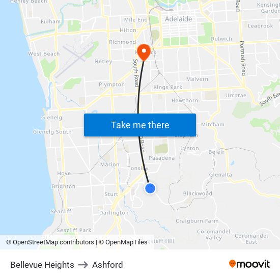 Bellevue Heights to Ashford map