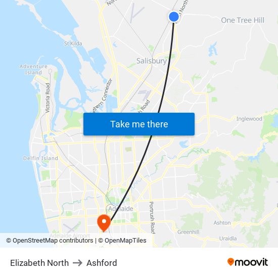 Elizabeth North to Ashford map