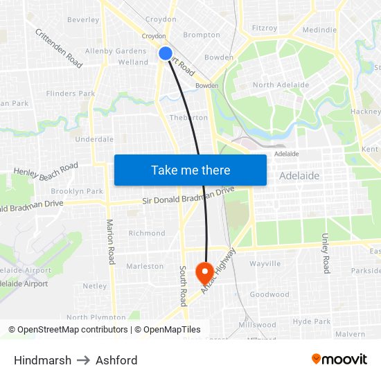 Hindmarsh to Ashford map