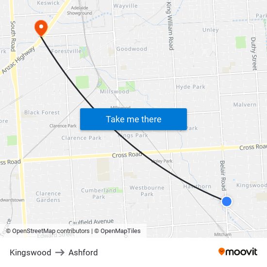 Kingswood to Ashford map