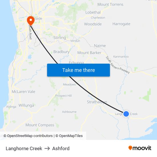 Langhorne Creek to Ashford map