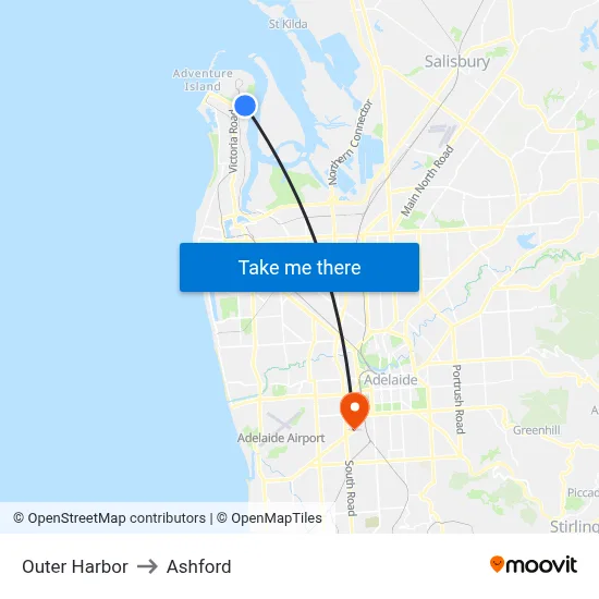 Outer Harbor to Ashford map