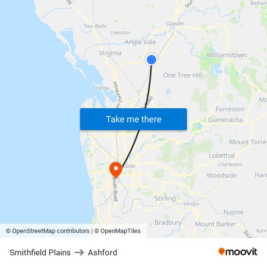 Smithfield Plains to Ashford map