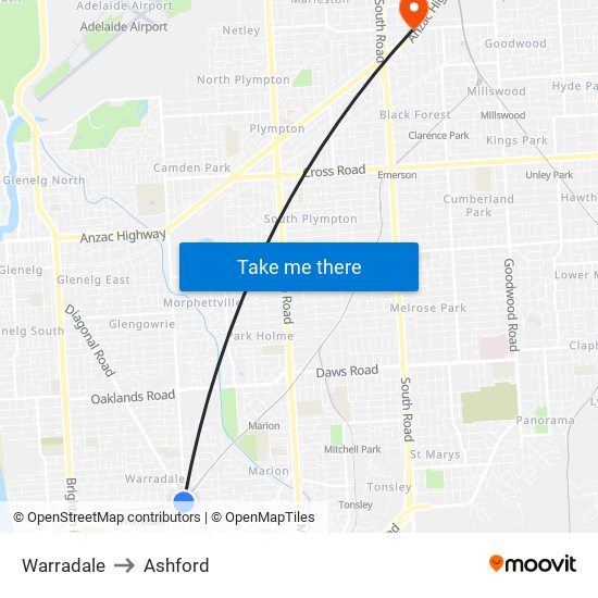 Warradale to Ashford map