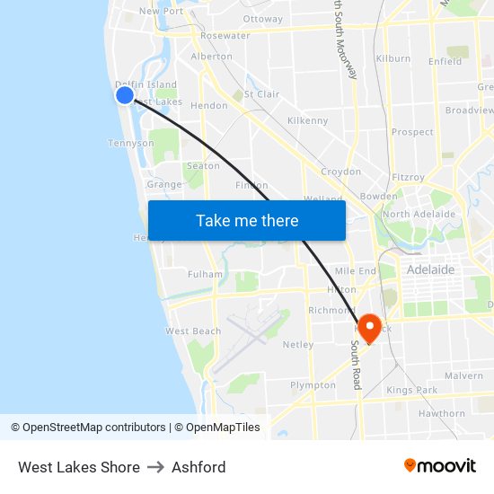 West Lakes Shore to Ashford map