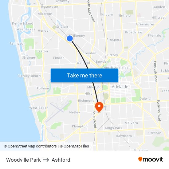 Woodville Park to Ashford map