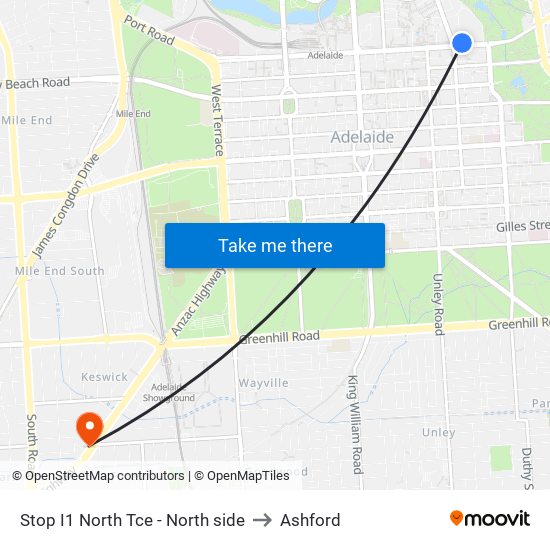 Stop I1 North Tce - North side to Ashford map