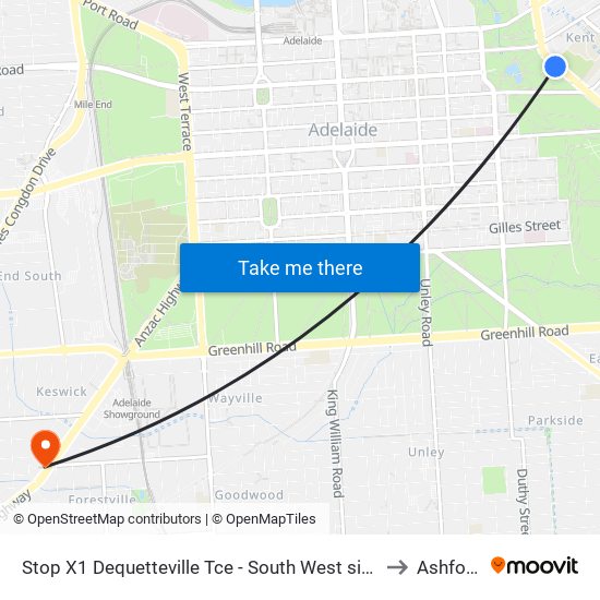 Stop X1 Dequetteville Tce - South West side to Ashford map