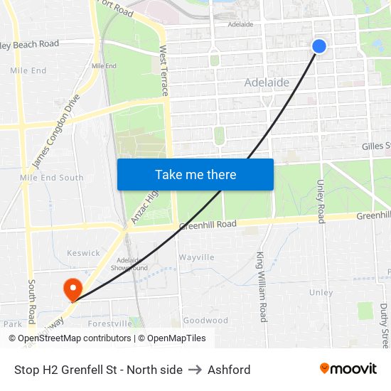 Stop H2 Grenfell St - North side to Ashford map