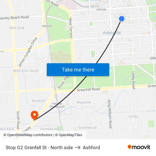 Stop G2 Grenfell St - North side to Ashford map