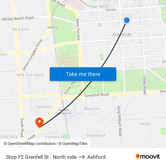Stop F2 Grenfell St - North side to Ashford map