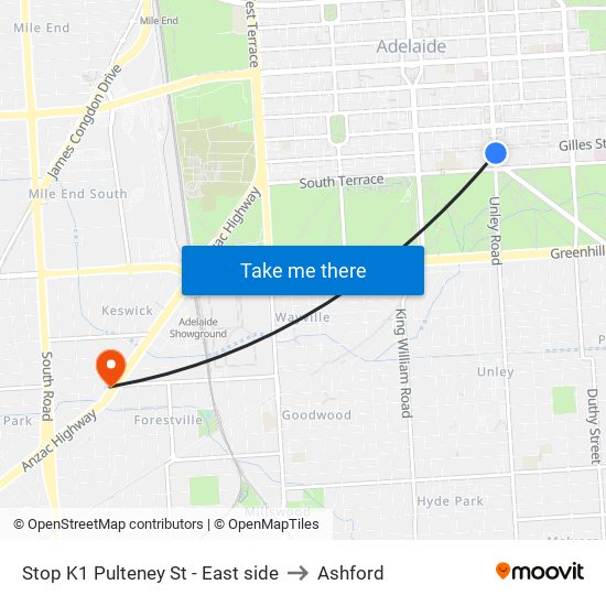 Stop K1 Pulteney St - East side to Ashford map