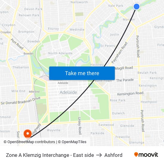 Zone A Klemzig Interchange - East side to Ashford map