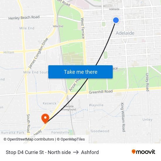 Stop D4 Currie St - North side to Ashford map
