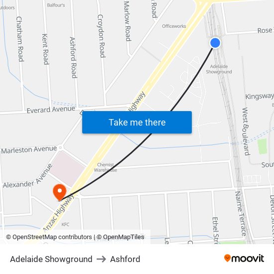 Adelaide Showground to Ashford map