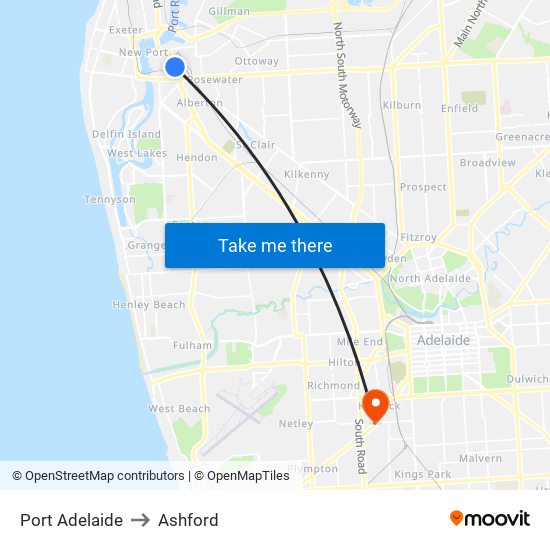 Port Adelaide to Ashford map