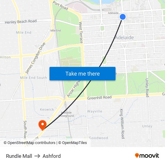 Rundle Mall to Ashford map