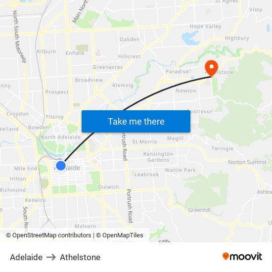 Adelaide to Athelstone map