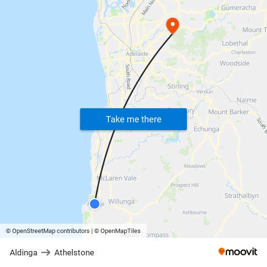 Aldinga to Athelstone map