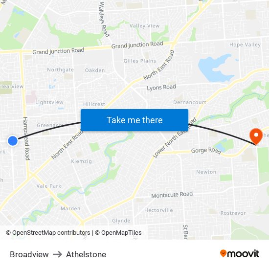 Broadview to Athelstone map