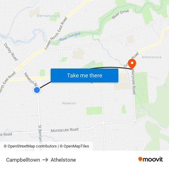 Campbelltown to Athelstone map