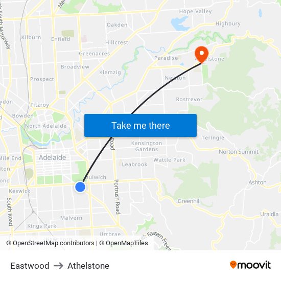 Eastwood to Athelstone map