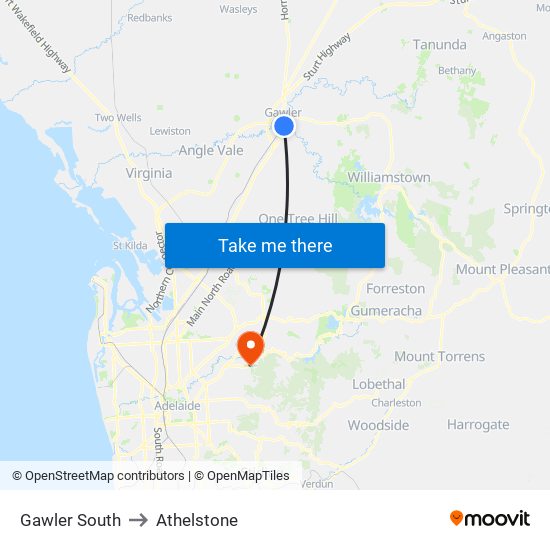 Gawler South to Athelstone map