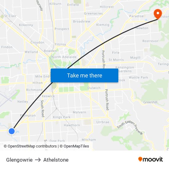 Glengowrie to Athelstone map