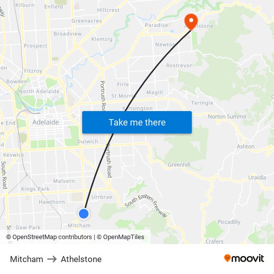 Mitcham to Athelstone map