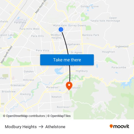 Modbury Heights to Athelstone map