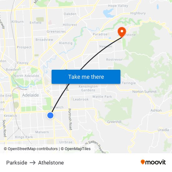 Parkside to Athelstone map