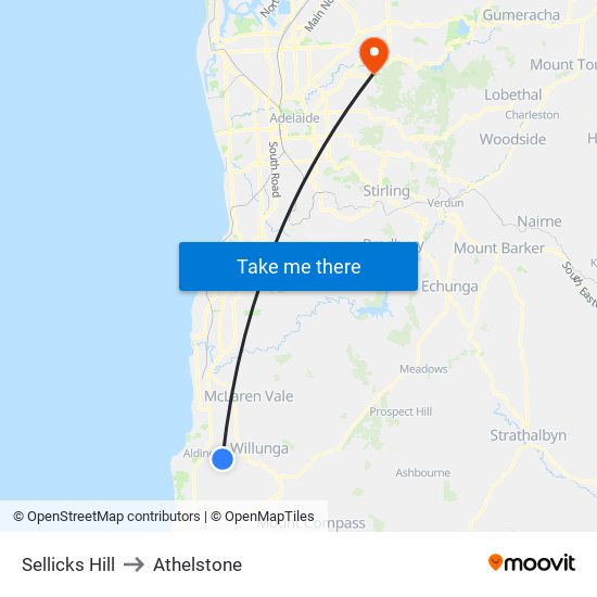 Sellicks Hill to Athelstone map