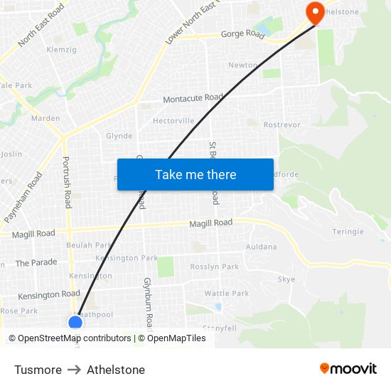 Tusmore to Athelstone map