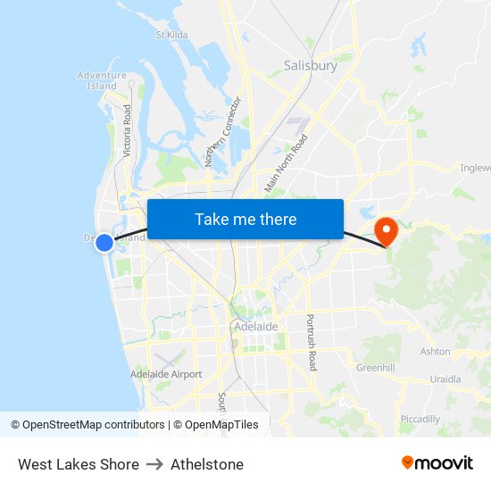 West Lakes Shore to Athelstone map