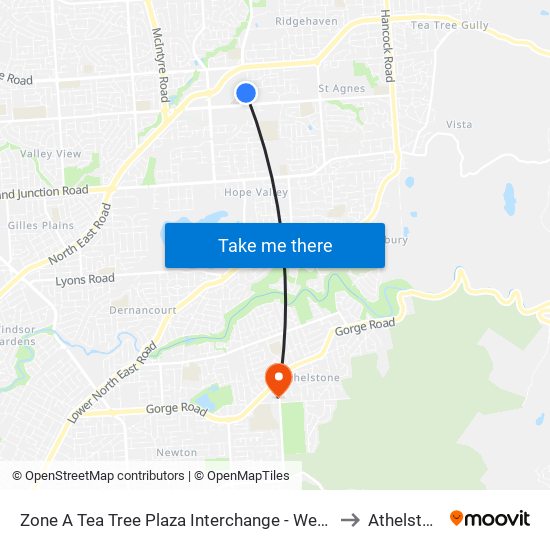 Zone A Tea Tree Plaza Interchange - West side to Athelstone map