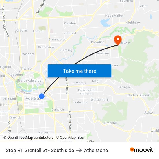 Stop R1 Grenfell St - South side to Athelstone map