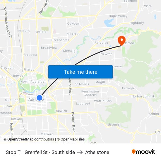 Stop T1 Grenfell St - South side to Athelstone map