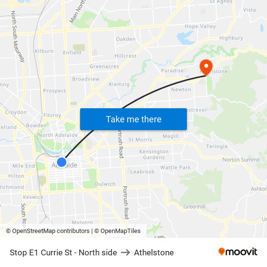 Stop E1 Currie St - North side to Athelstone map