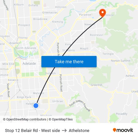 Stop 12 Belair Rd - West side to Athelstone map