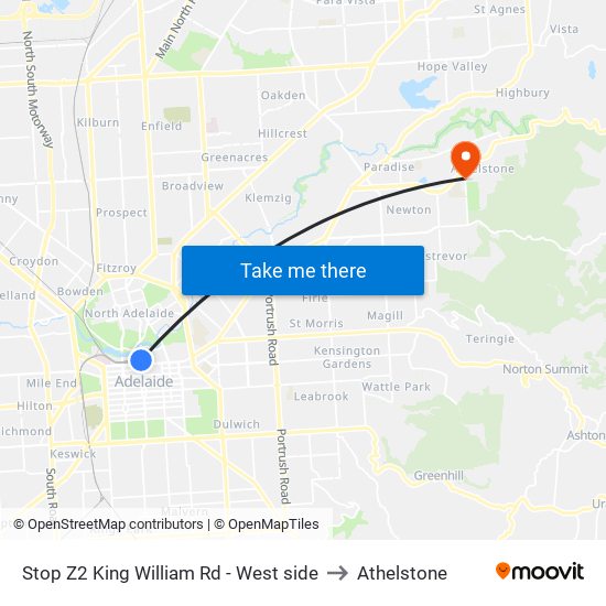 Stop Z2 King William Rd - West side to Athelstone map