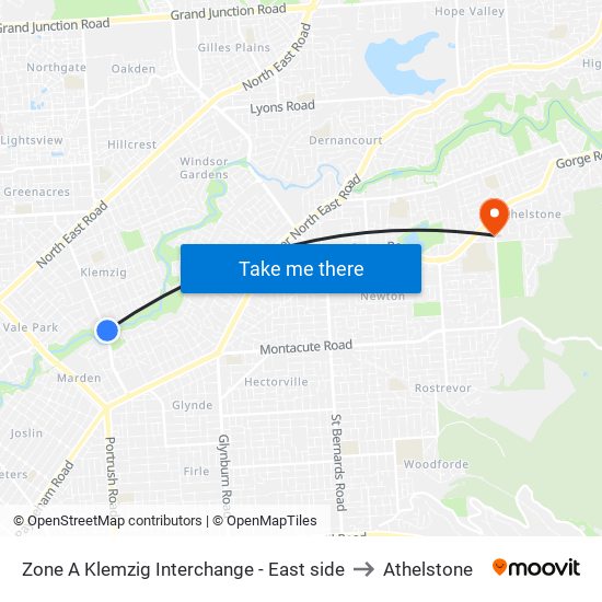 Zone A Klemzig Interchange - East side to Athelstone map