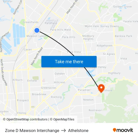 Zone D Mawson Interchange to Athelstone map